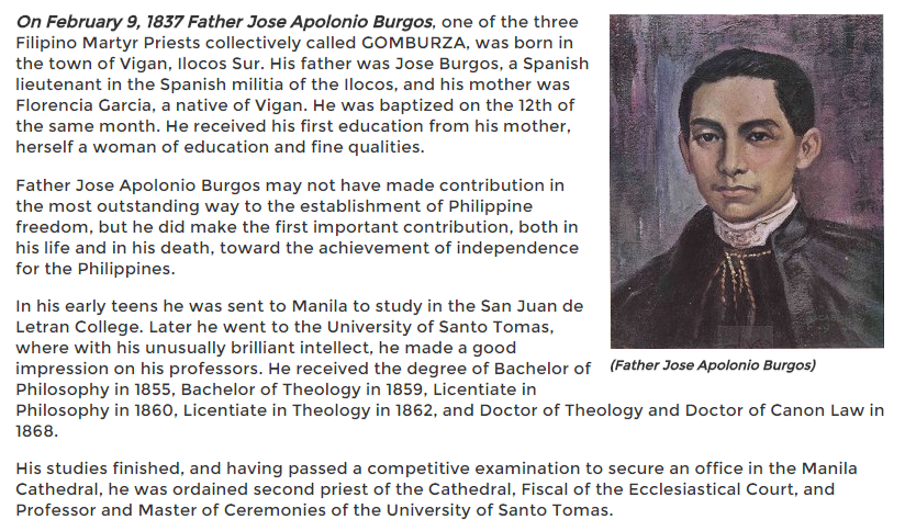 Father Jose Burgos Was Born In Vigan, Ilocos Sur February 9, 1837